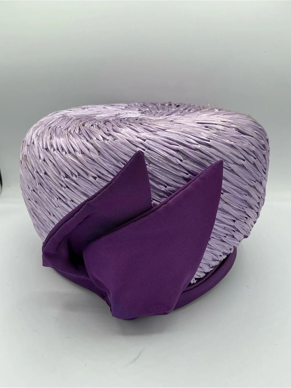 Nannette vintage lavender cellophane straw toque hat with purple accent